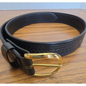 Aker B12 Leather Dress Belt  Size 34  Black Basketweave Brass Buckle - New NWOT